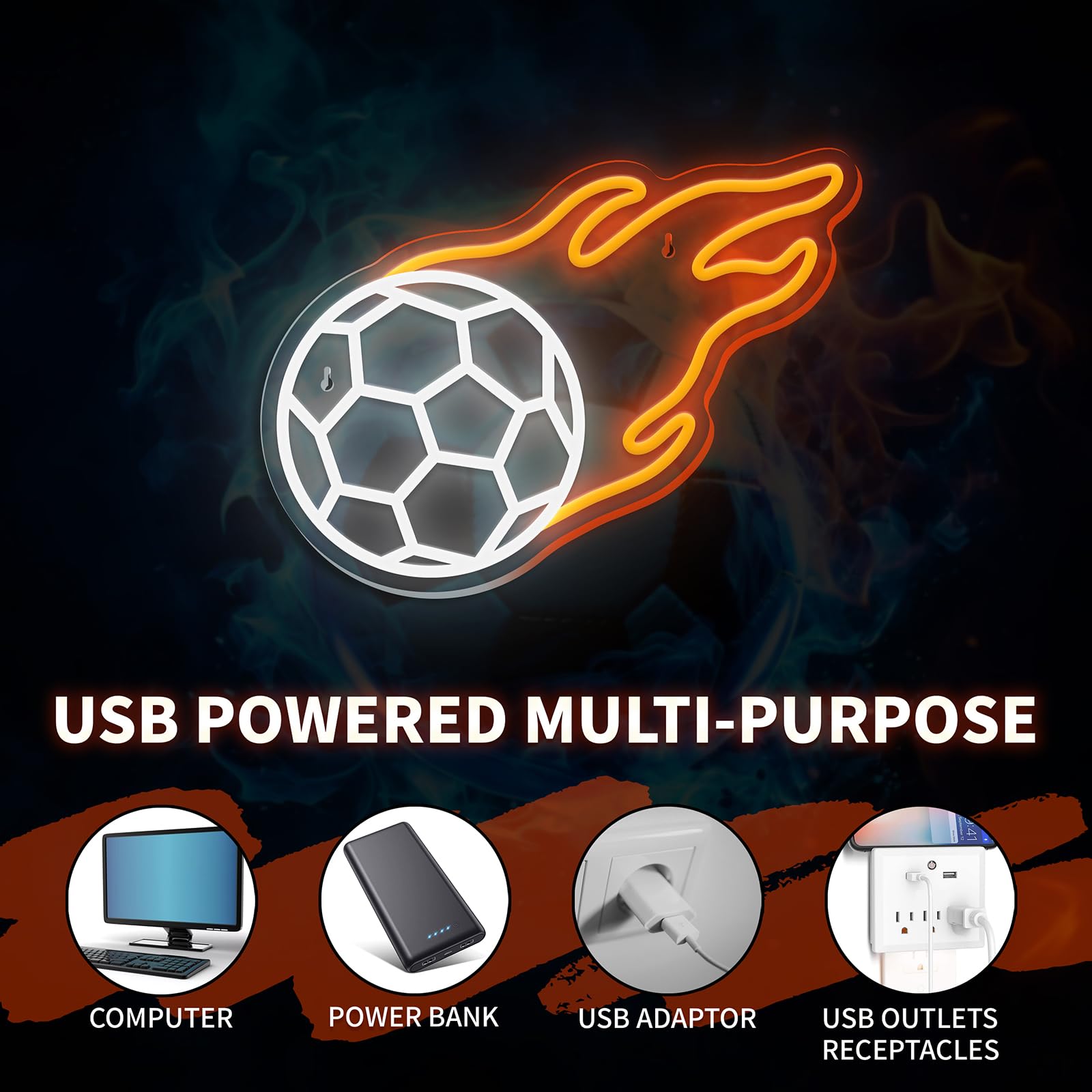 Fußball Neon Schild für Wanddeko, Football LED Leuchtschild Hängeschild Türschild USB-Betrieb mit dimmbarem Schalter für Spielzimmer Wohnzimmer(Football)