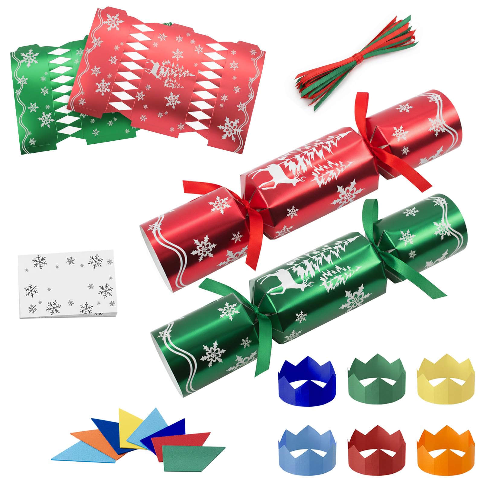 MORAINJAY 30 Pcs Make Your Own Christmas Crackers, DIY Christmas Cracker Kit Empty Boxes with Hats Jokes, for Xmas Party Table Favors Holiday Dinner Decorations