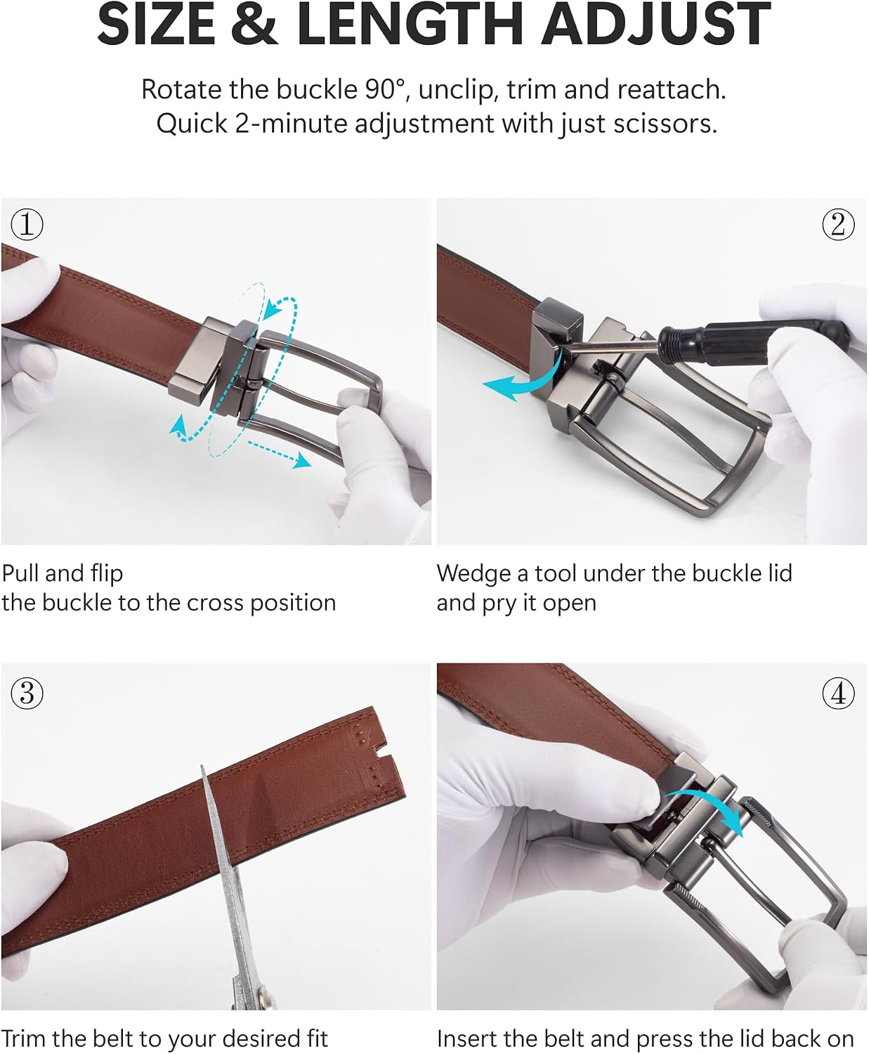 Mens Reversible Dress Belt–2-in-1 Double Face Full Grain Leather with Swivel Buckle, No Plastic Core–Gift Box