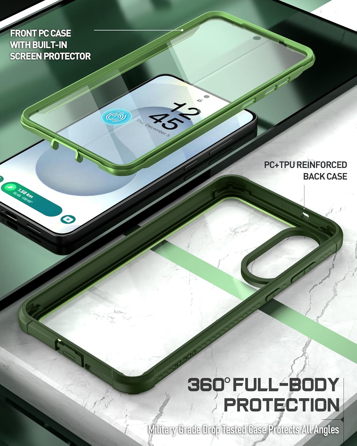 Poetic Guardian Case for Samsung Galaxy S25 Edge 5G 6.7" (2025) [20 FT Mil-Grade Drop Tested], Built-in Screen Protector [Work with Fingerprint ID], Full Body Rugged Shockproof Clear Case, Green/Clear