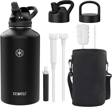 ICEWATER 64 oz Versatile Water Bottle, Regular & Filtered Straw with Filter