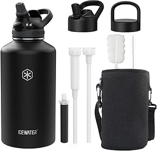 ICEWATER 64 oz Versatile Water Bottle, Filtered Option Reduces Chlorine Taste & Odor, Removes Microplastics, Ideal for Travel, Stainless Steel Insulated With 3 Lids, 48H Cold, BPA-Free, USA-engineered
