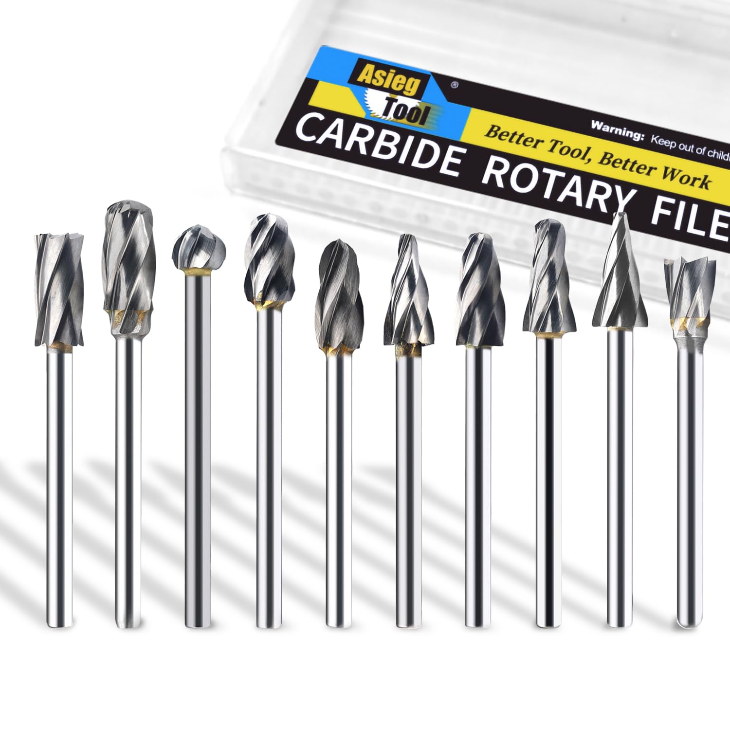 for Aluminum Solid Tungsten Carbide Burrs Set 1/8’’ Shank Diameter Single Cut Rotary File for Carving