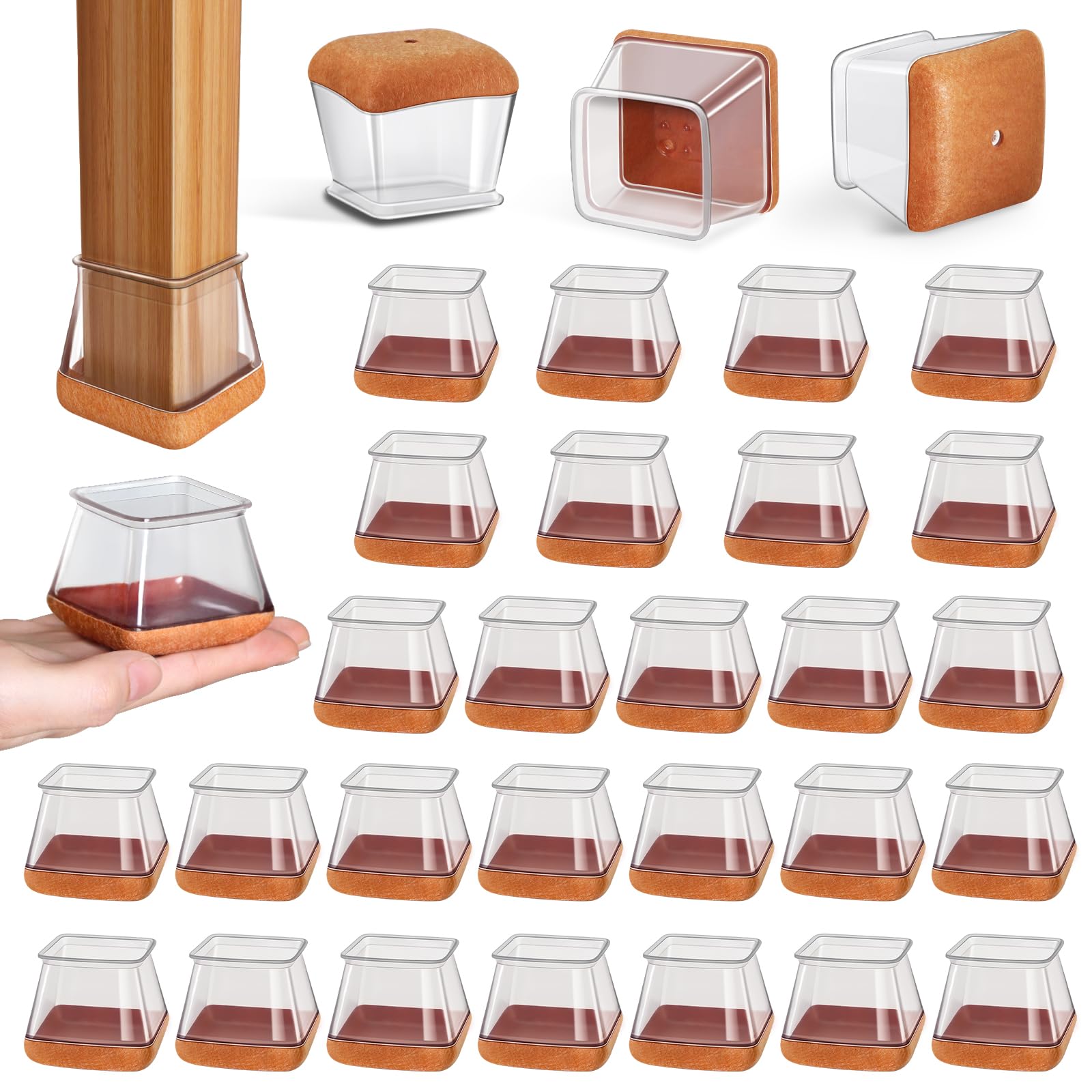 Chair Leg Protector, 32 Pieces Floor Protectors for Chair Legs | RKELA Silicone Chair Leg Caps with Thickened Felt Pad, Anti-Scratch, Noise Reduction (Transparent)