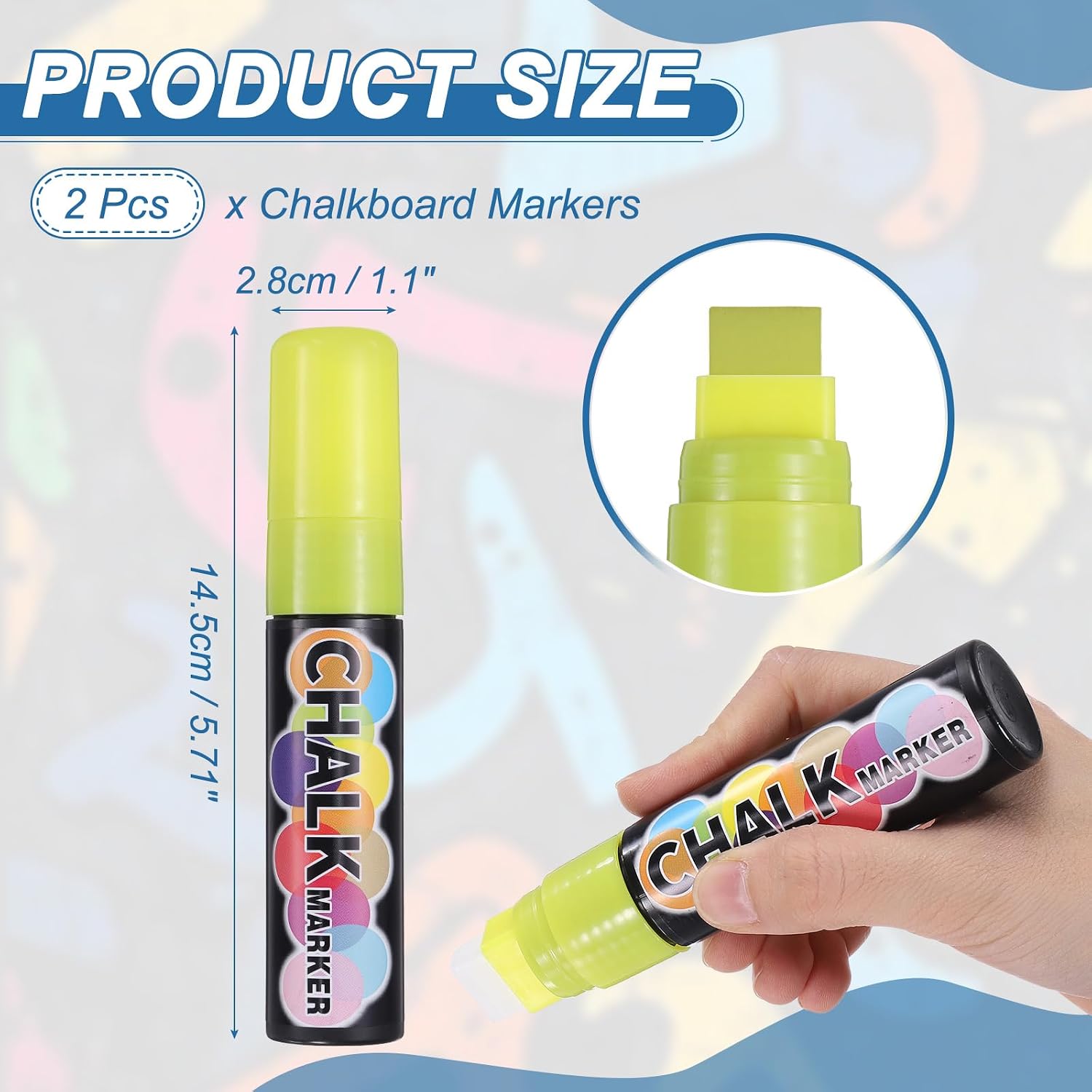 PATIKIL Liquid Chalk Markers 15mm, 2 Pcs Chalkboard Markers, Dry Erase Chalk Pens with Erasable Wide Fine Tip Wet Erase for Chalkboard Windows Blackboard Car Mirror Glass, Yellow
