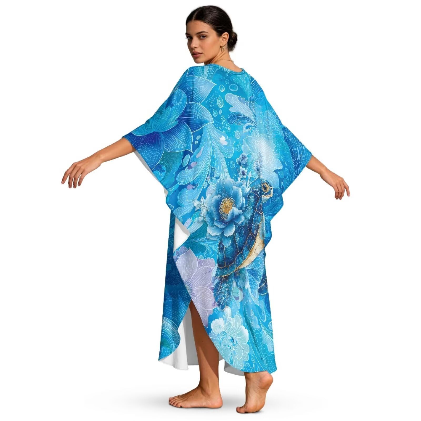 Xoenoiee Damskie sukienki kaftanowe kaftan plus size rękaw nietoperz strój kąpielowy okrycie dekolt w serek letnia sukienka plażowa jeden rozmiar