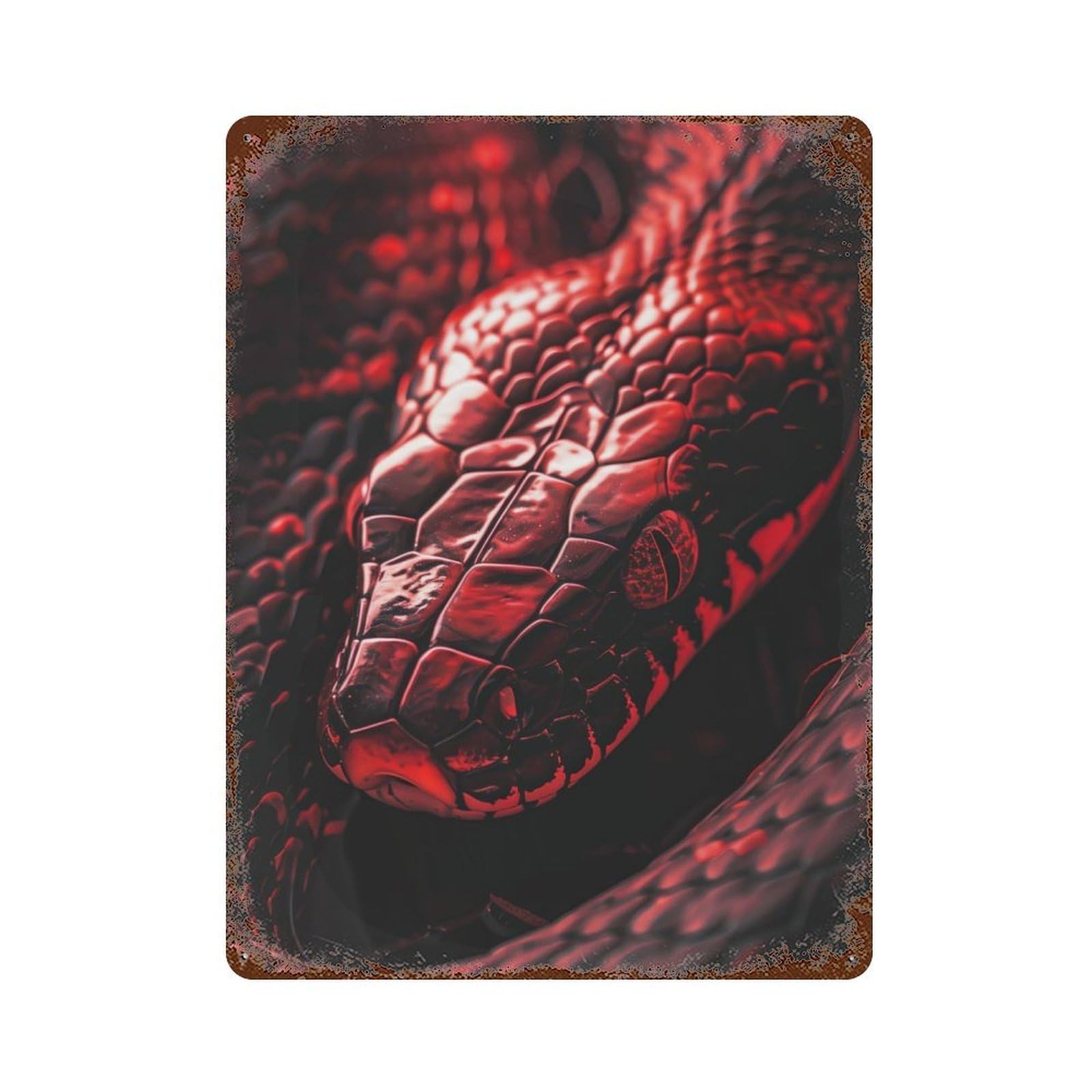 Rusty Metal Tin Sign with Crimson Red Cobra Design 15.7"x11.8", for Farmhouse, Kitchen And Entryway Decor, Rustic Home Decor