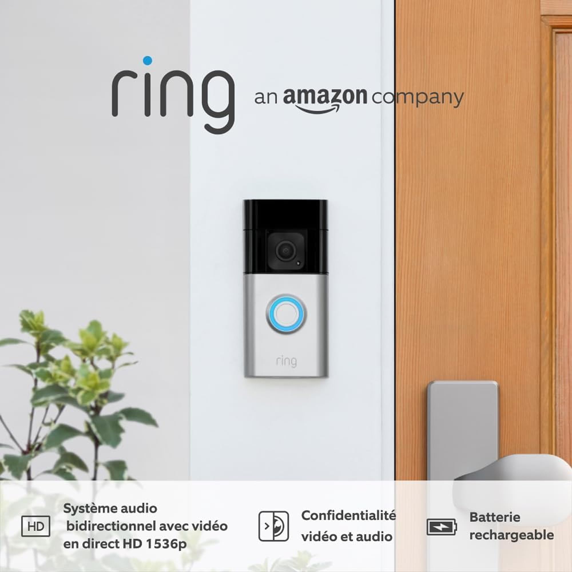 Ring Caméra intérieure Plus (dernière génération) avec Sonnette vidéo Plus sans fil | Caméra de surveillance sur secteur | Retinal 2K, zoom 4x | Essai gratuit de 30 jours à l'abonnement Ring Home