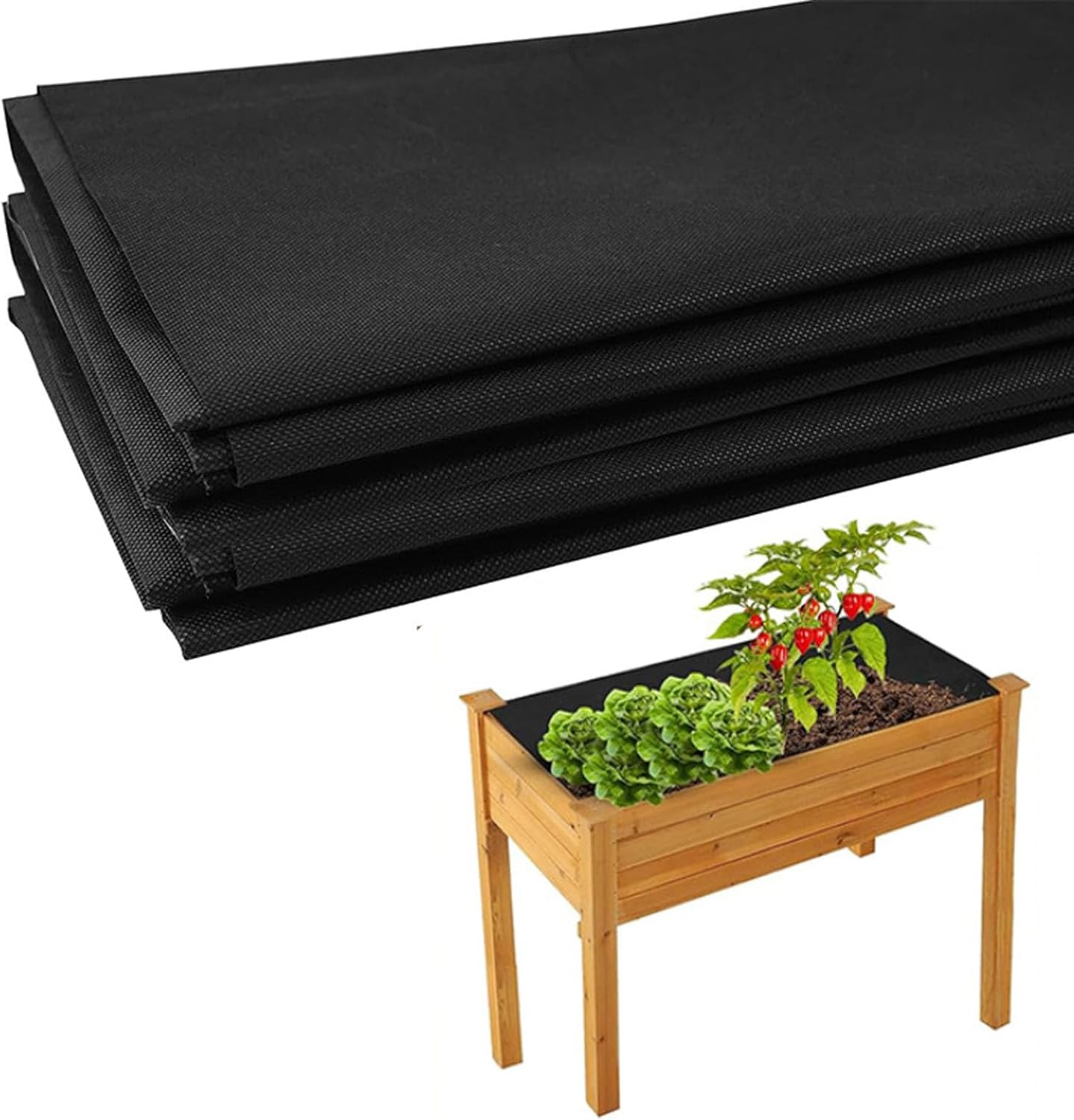 150cm x 200cm Roll Lining Fabric for Large Vegetables, Planter Liner Durable Fabric for Outdoor Raised Beds, Vegetable Coating for Growing Vegetables, Flowers & Plants (Black)