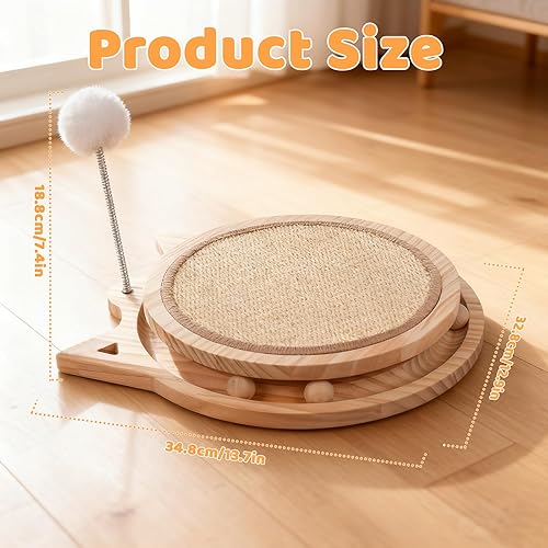 Miniatura 2 de Rascador de sisal para gatos con pista de bolas y resorte de juguete 3 en 1 interactivo de madera para gatos y gatitos de interior