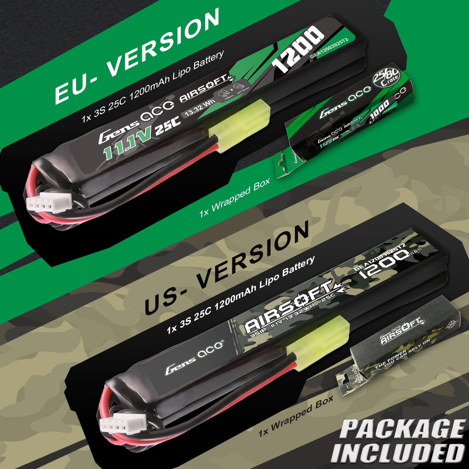 NASTIMA Batterie LiPo 11.1V 1200mAh 3S 20C Airsoft - Connecteur Deans-T Pour AK47 MP5 Scar M249