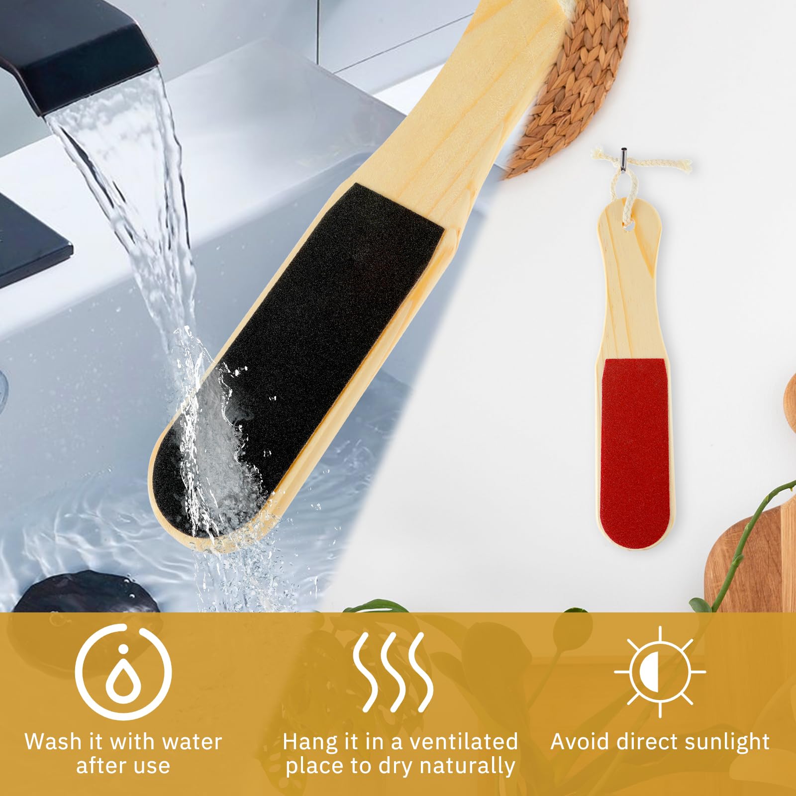Lima de pies de pedicura de madera de doble cara, reutilizable, herramienta de pedicura profesional con mango para eliminar callos, piel seca y muerta, codos, pies y talones