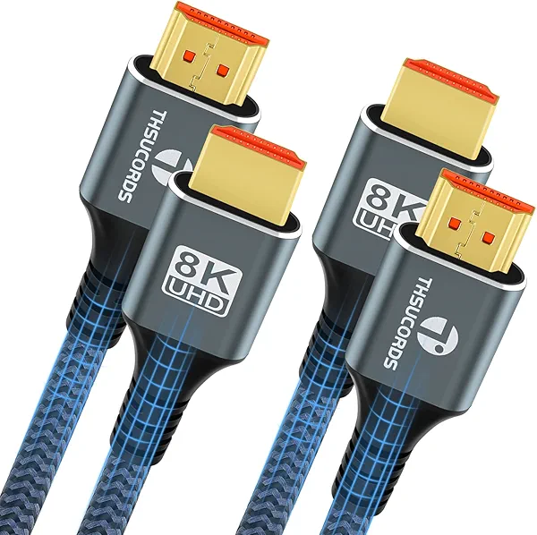 Thsucords 8K 4K HDMI Cable 3.3FT 2 Pack, High Speed Braided HDMI to HDMI 2.1 Cord Supports 8K@60Hz, 4K@120Hz 144Hz 48Gbps Compatible with Roku TV/PS5/HDTV/Blu-ray