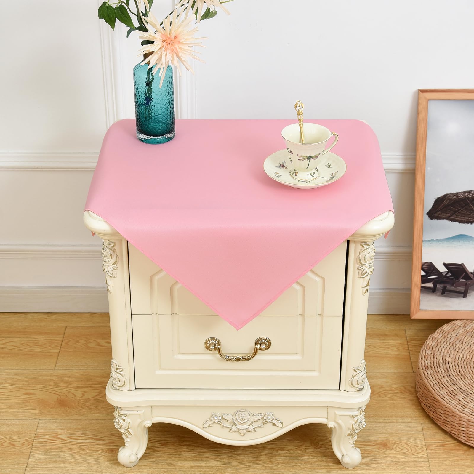 NEWISHER Pink Square Tablecloth Solid Color Tablecloths 60x60 cm — image 1