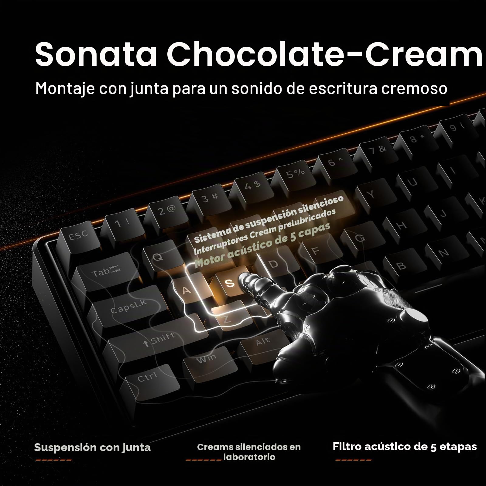 Dierya DK68E Teclado Gaming, 60% Teclado Mecánico Gasket con Knob, RGB Hot Swap Switches Lineales Cremosos, Compacto 66 Teclas Anti-Ghosting, Disposición QWERTY-US, Negro