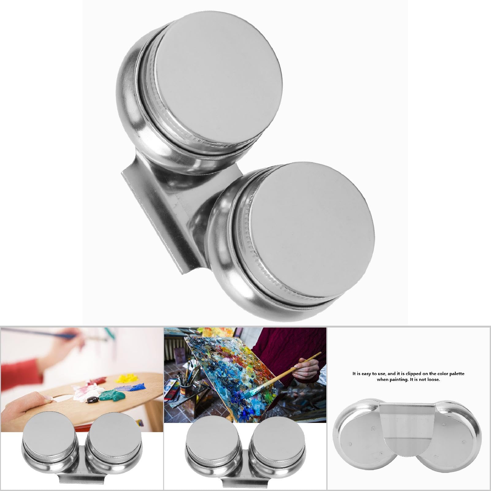 Oil Painting Cup Stainless Steel Double Dipper Cup Stainless Steel Palette Cup Double Dipper Cup Painting Cup for Painter Drawing, Silver(F-332)