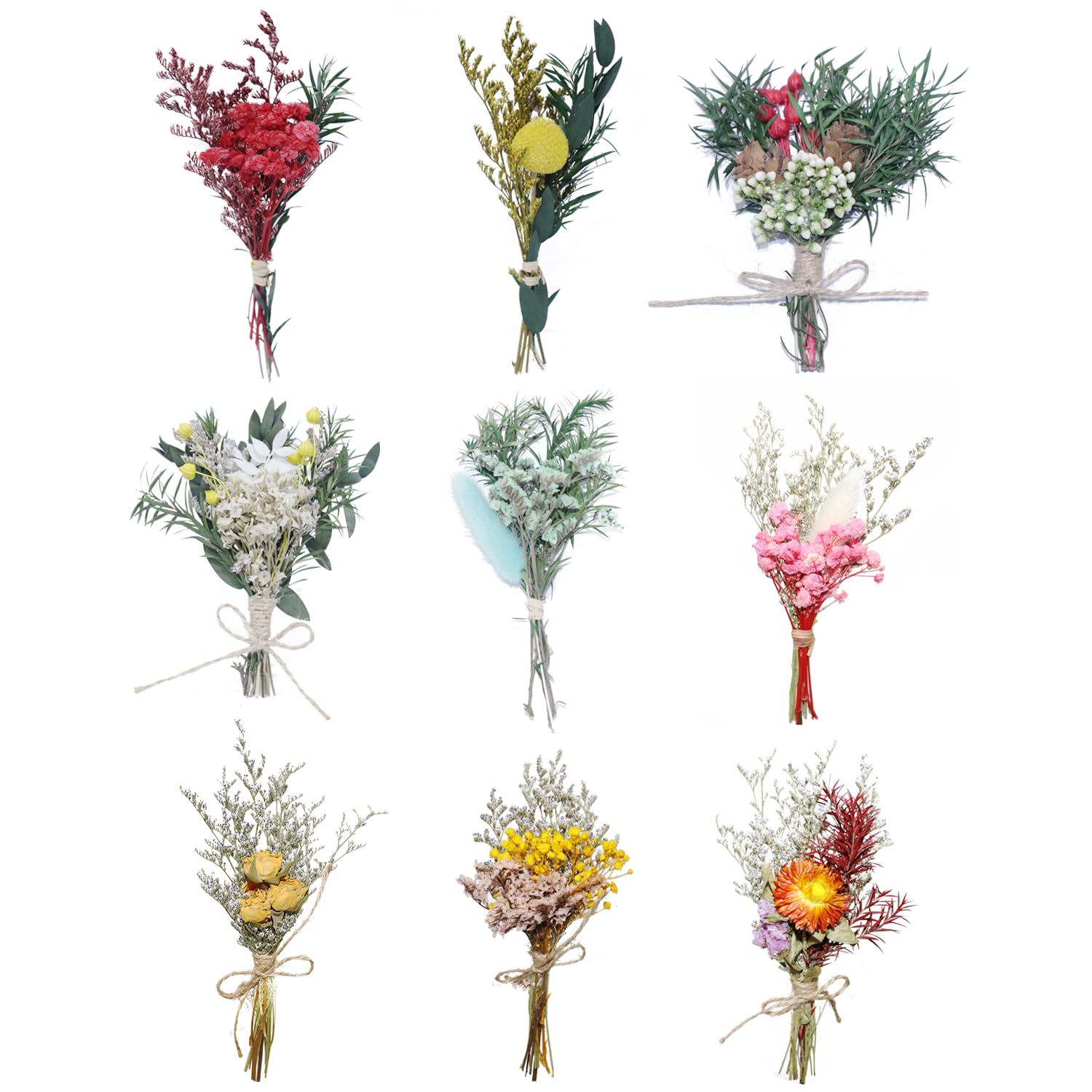 TooGet 9Pcs Mini Dried Flower Bouquets Real Small Boho Floral Bouquet Natural Dried Flowers for DIY Crafts Cake Gift Packaging Wedding Decor and Home Decorations