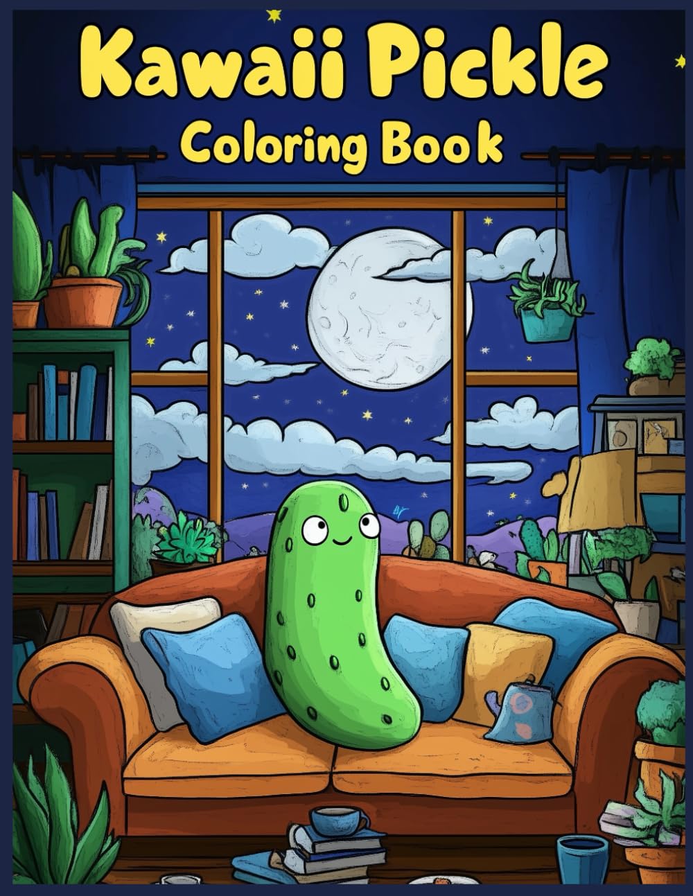 Kawaii Pickle Coloring Book: Kawaii Pickle Characters in Cozy Living Room Scene Coloring Pages for Kids and Adults