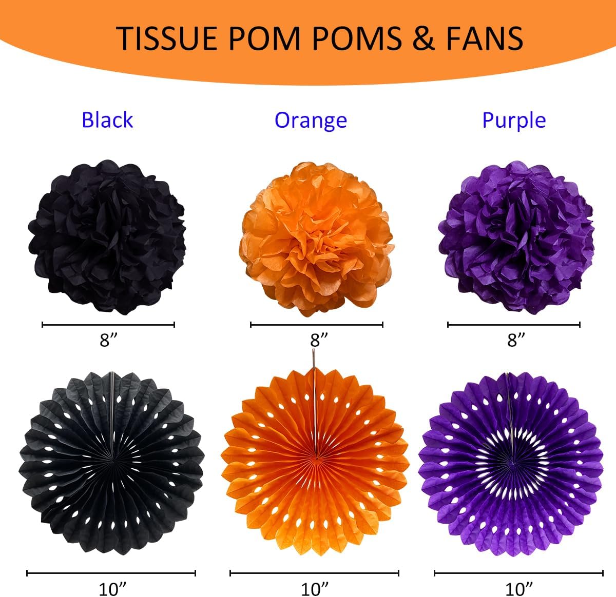 12pcs Black Orange Pumpkin Purple Spider Halloween Decorations Kit Tissue Pom Poms Paper Lanterns Circle Fans Banner and Pumpkin Honeycomb Balls for Graduation Party Classroom Tables Decor Indoor