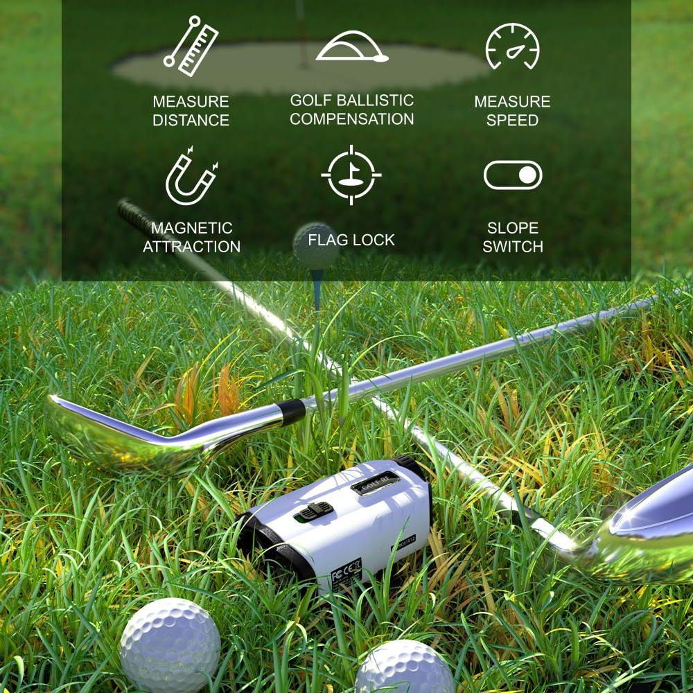 Telémetro de golf con pendiente, buscador de rango de 1200 yardas con vibración de bloqueo de poste de bandera de alta precisión, aumento 7X, batería recargable