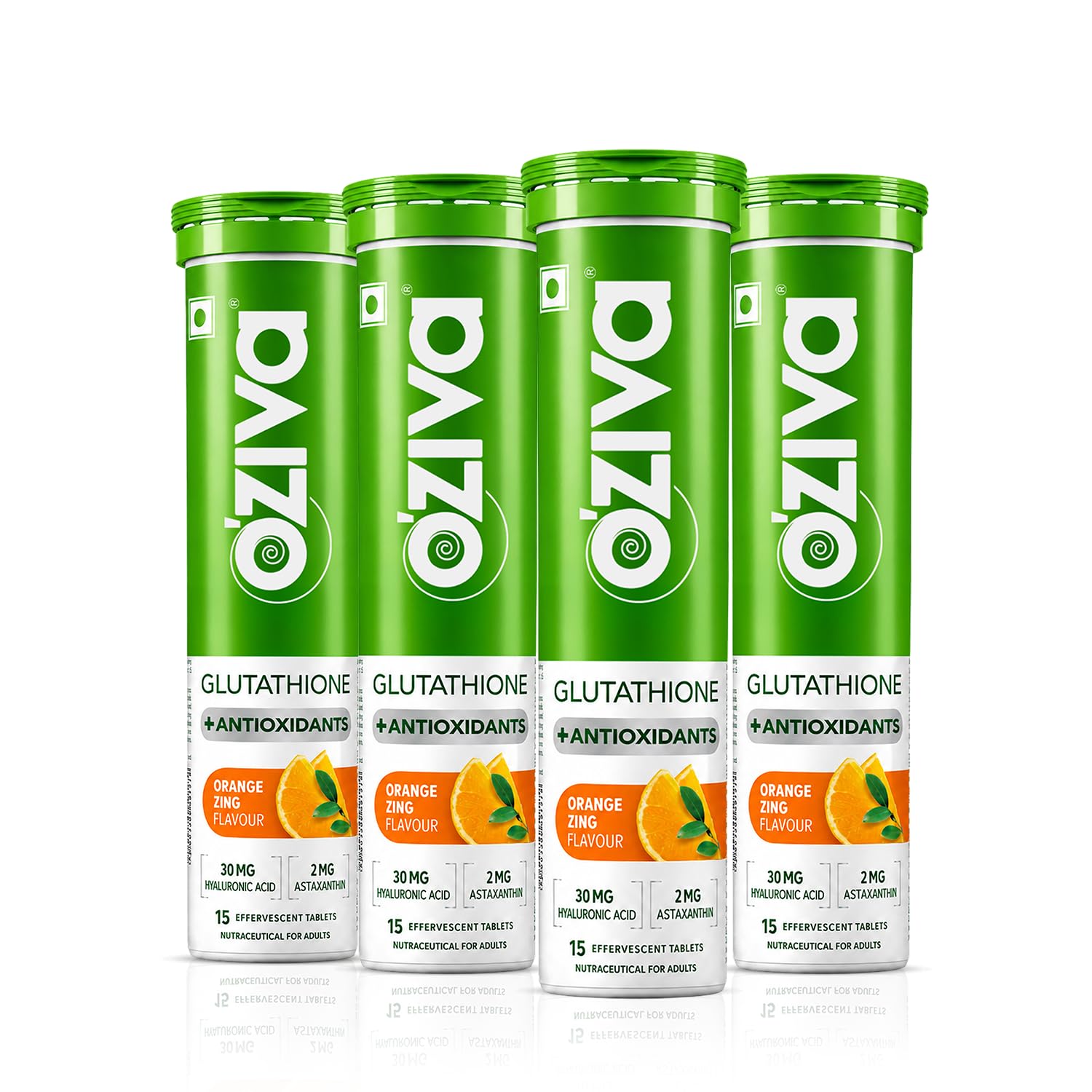 Glutathione + Antioxidants | Glutathione tablets For Radiance & Even Skin Tone | With Hyaluronic Acid & Astaxanthin, Orange Zing - Pack of 4 (60 Tablets)