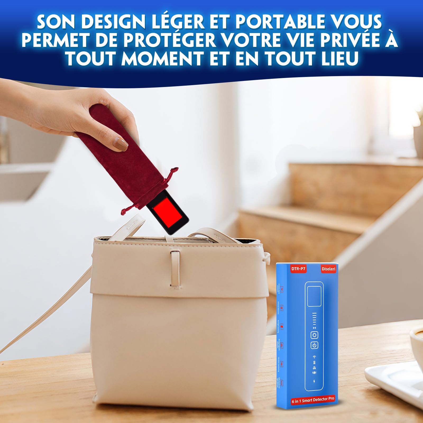 Détecteur de Caméra Cachée 5 en 1 – Détecteur de Micro Espion, Détecteur de Micros GPS, Détecteur RF sans Fil, 6 Niveaux de Sensibilité, Alarme de Sécurité pour Maison, Bureau, Hôtel
