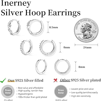 Inerney 14K Gold Plated Huggie Hoop Earrings for Women, Small Sterling Silver Earring Set Hypoallergenic Cartilage Helix Stacks, Mini Dainty Cute Trendy Birthstone Jewelry Gift for Multiple Piercings