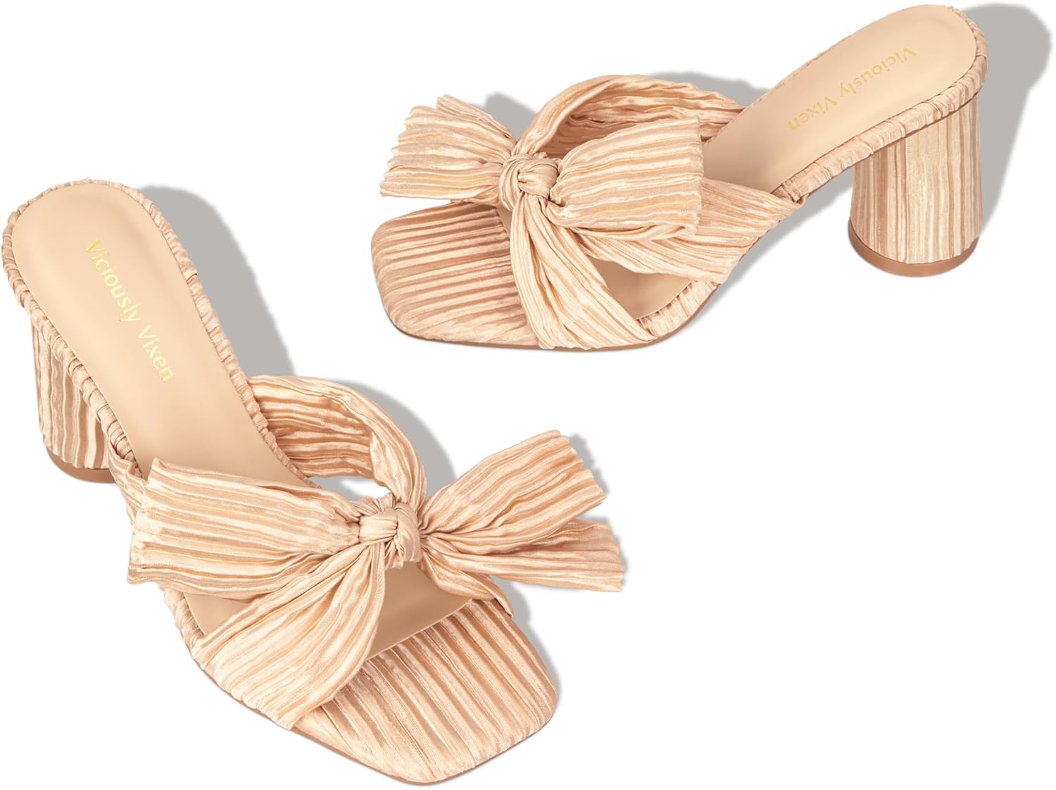 Women's Bow Kitten Heels Block Low Heeled Sandals Square Open Toe Wedding Shoes,Dark Nude, 10 - Image 5