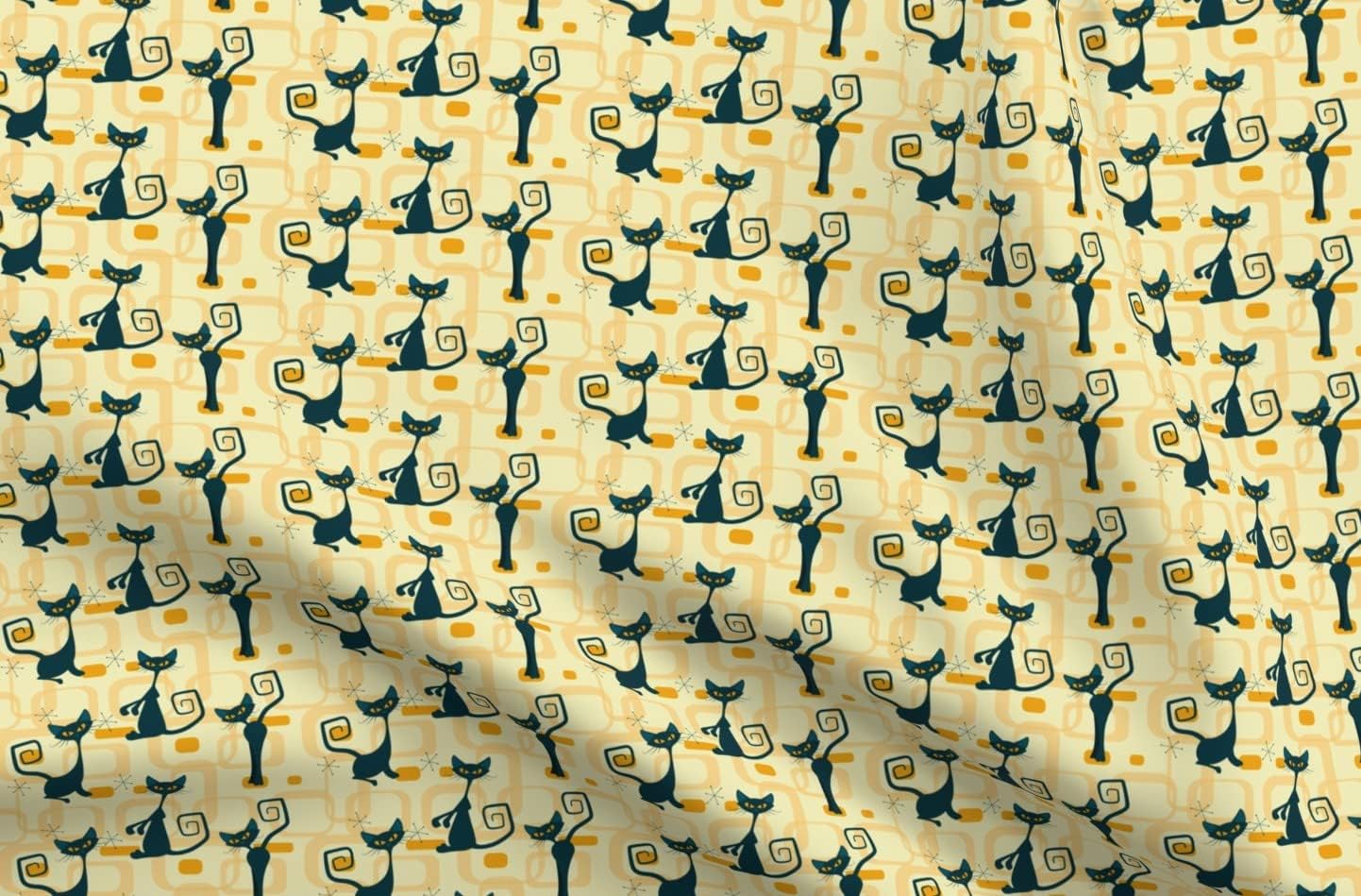 Spoonflower Fabric - Atomic Cats Mid Century Modern Kitty Retro Cat Vintage 1950S Printed on Minky Fabric by The Yard - Sewing Baby Blankets Quilt Backing Plush