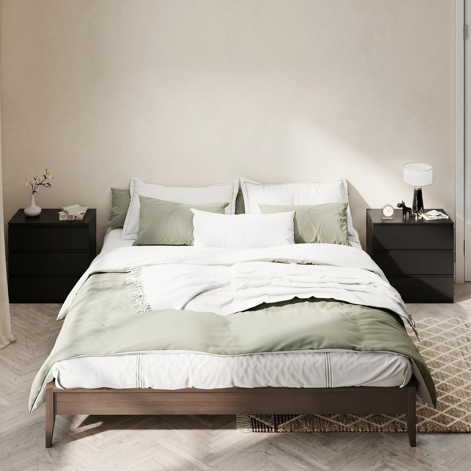 Cassettiera Camera da Letto con 3 cassetti, Mobiletto Salvaspazio in Stile Moderno, per Soggiorno Ingresso, 70 x 40 x 75cm, Nero | Comò Moderno in Legno Nero per Camera, Soggiorno, Ufficio, Corridoio