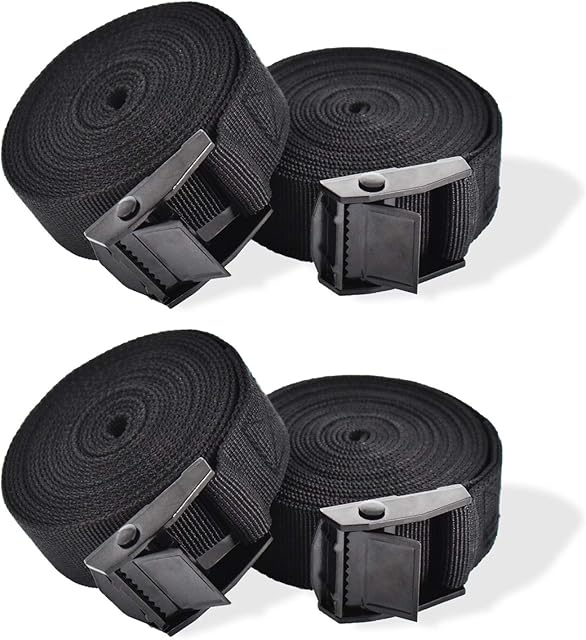 RIO Direct 4 Pack Ratchet Tie Down Straps, Heavy Duty Tensioning Belts Adjustable Lashing Straps for Motorcycle,Cargo,Trailer,Trucks,SUP Kayak,Luggage, 1M x 25mm (Black)