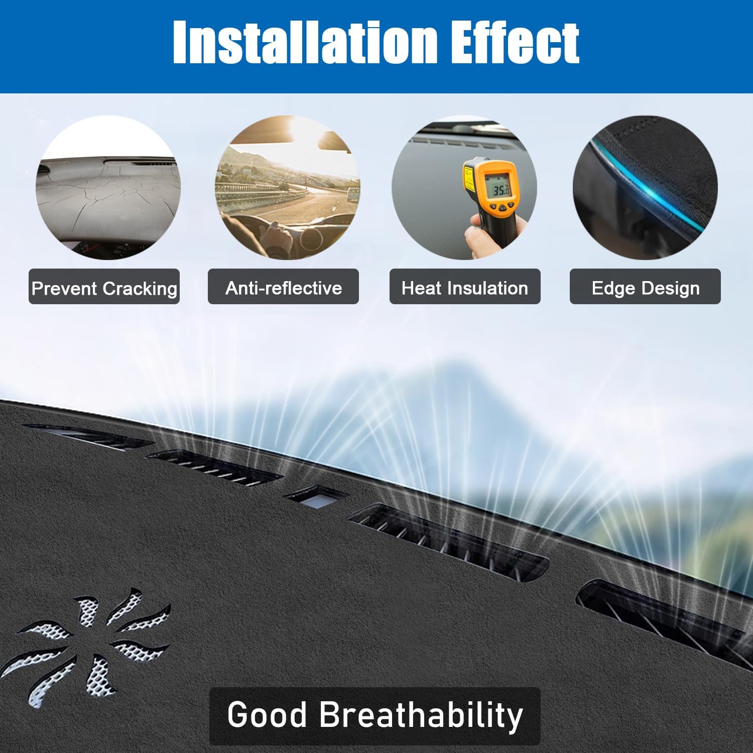 Kurtz Dashboard Cover Mat for Buick Encore GX 2024 2025 Interior Dash Cover Mat Interior Accessories Flannel Non-Slip No Glare Sunshade(with HUD)