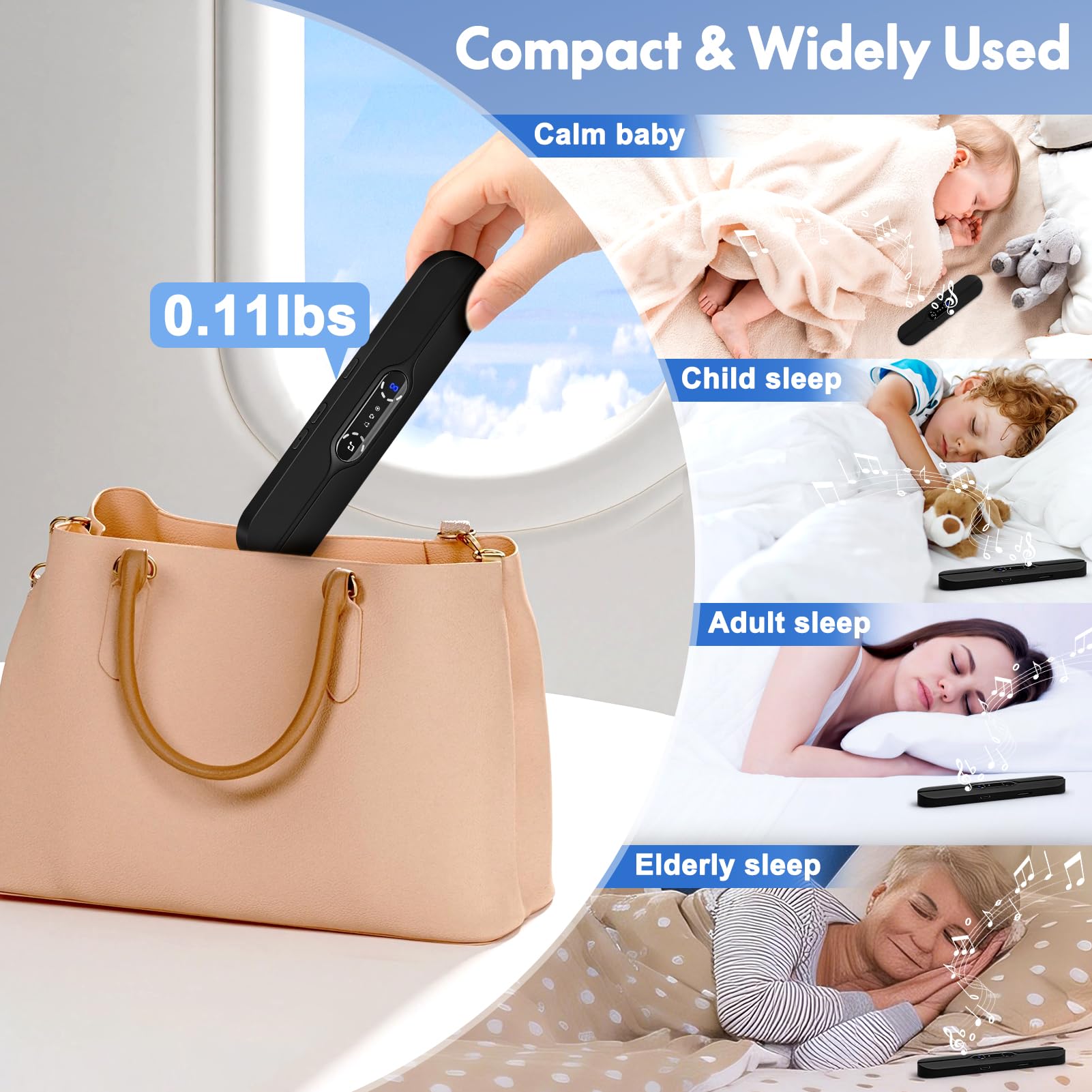 Bluetooth-Knochenschalllautsprecher, Tragbarer Schlaf Knochen Leitung Lautsprecher mit Stereo Bass, Kissenlautsprecher Bluetooth mit Weißes Rauschen, Lautstärkeregler, TF-Kartenunterstützung, Timer