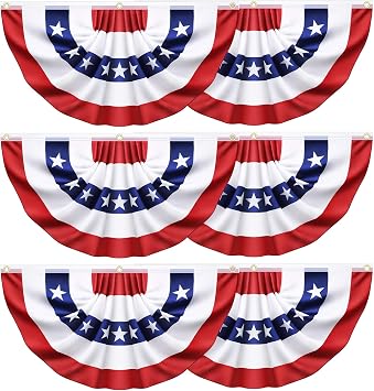 6 Pack 3x6 Ft American Pleated Fan Flags, Patriotic Red White and Blue Flag Bunting for Outside Half Fan Banner for Holiday Party 250th Anniversary Memorial Day, 4th of July Decorations