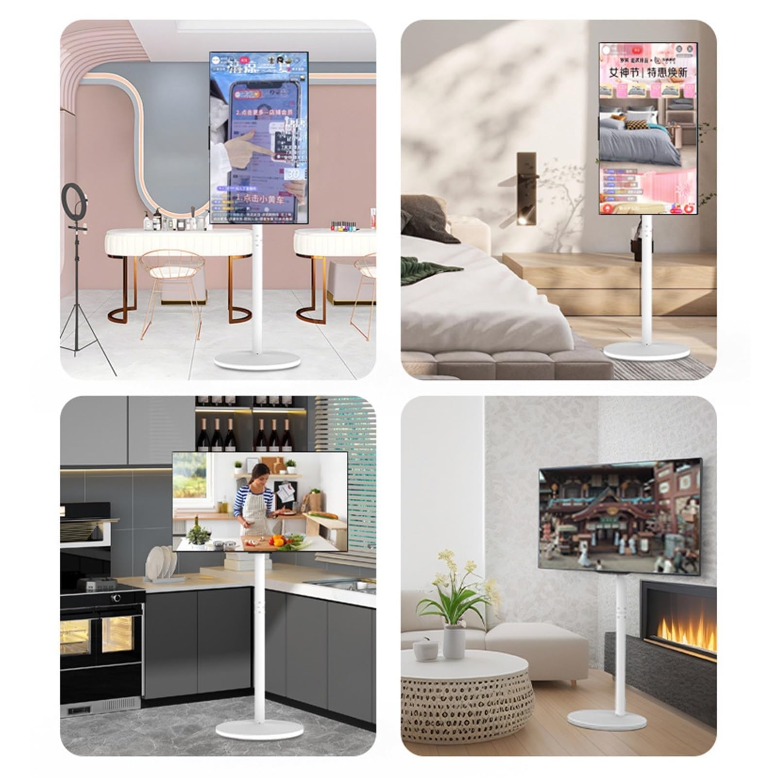 Carrello porta TV mobile con ruote - Supporto da pavimento per TV con luce - Supporto da pavimento portatile per TV, supporto da pavimento per TV LCD, supporto gire,18-45in tv