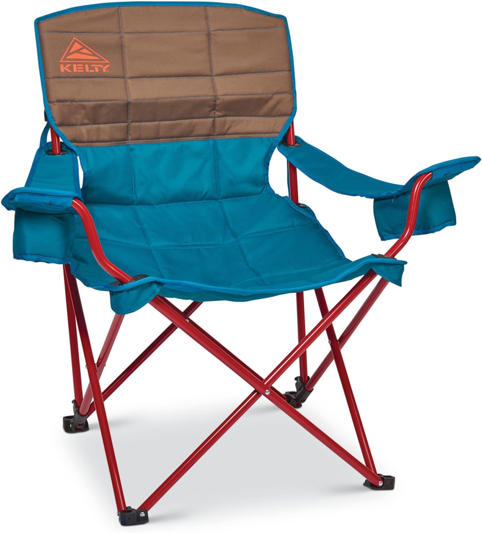 Kelty Deluxe Lounge Chair โ Folding Outdoor Camp Chair, Insulated Cupholders, Customized Recline, Steel Frame, Padded Roll Storage, 2024 (Deep Lake)
