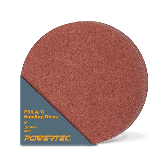 POWERTEC 10 PCS 100 Grit 6 Inch PSA Sanding Discs, Self Stick Adhesive Sandpaper, 6" for Drywall, Woodworking, Paint, Epoxy with Random Orbital Sanders, DA Sanders, 4x36 Belt Disc Sander (110260)