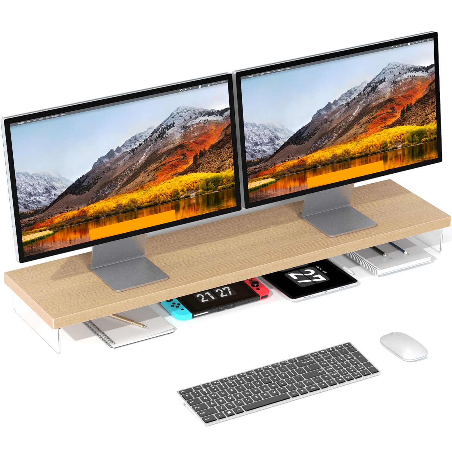 Supporto per monitor, in legno e acrilico, supporto per monitor da scrivania per casa, ufficio, spazio di lavoro per laptop, stampante, rialzo per schermo PC e TV