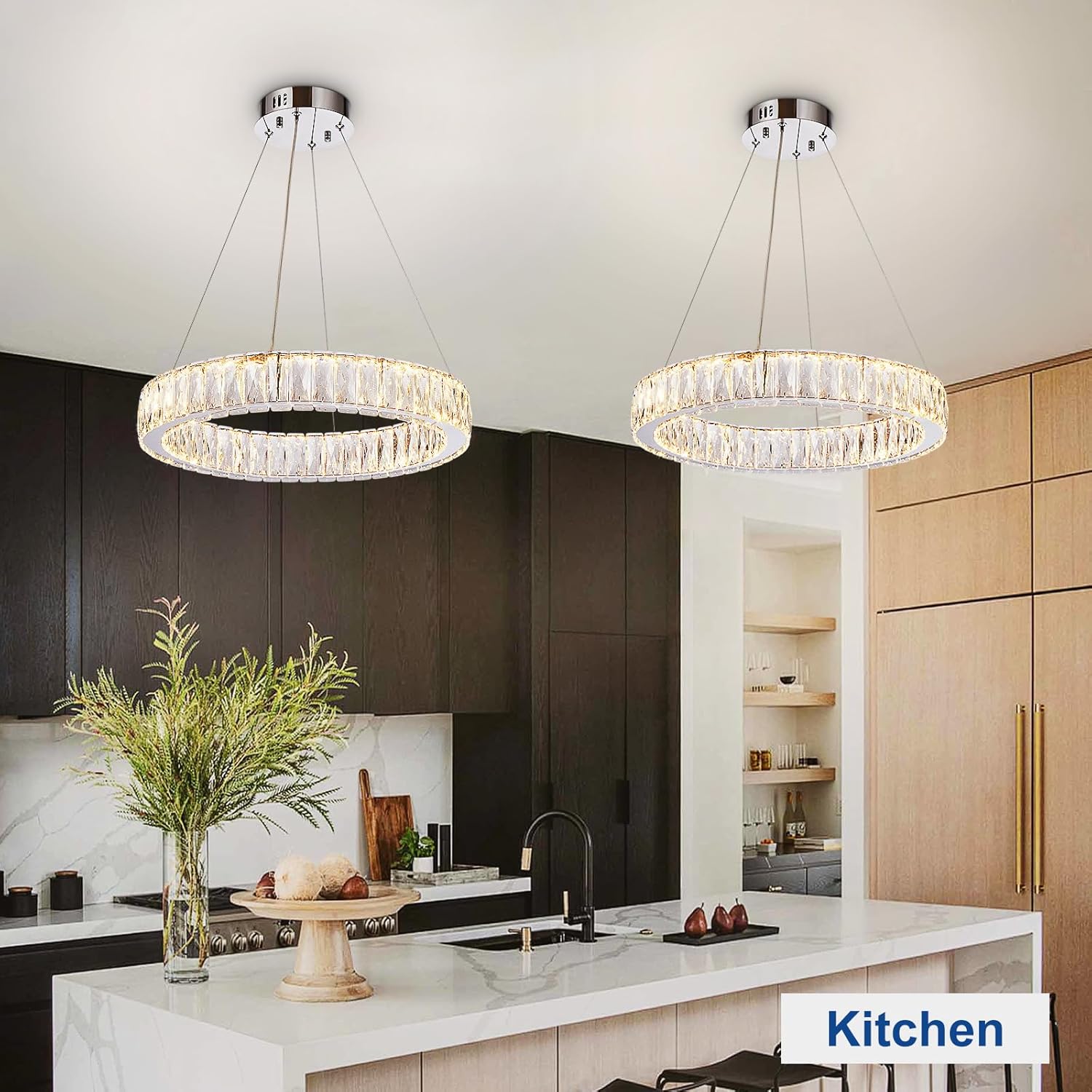 Depuley Modern LED Crystal Chandelier: 19.7" Ring Dimmable Pendant Light Adjustable for Dining Room - 30W Round Crystal Chandeliers for Bedroom Kitchen Over Table Living Room Porch Foyer
