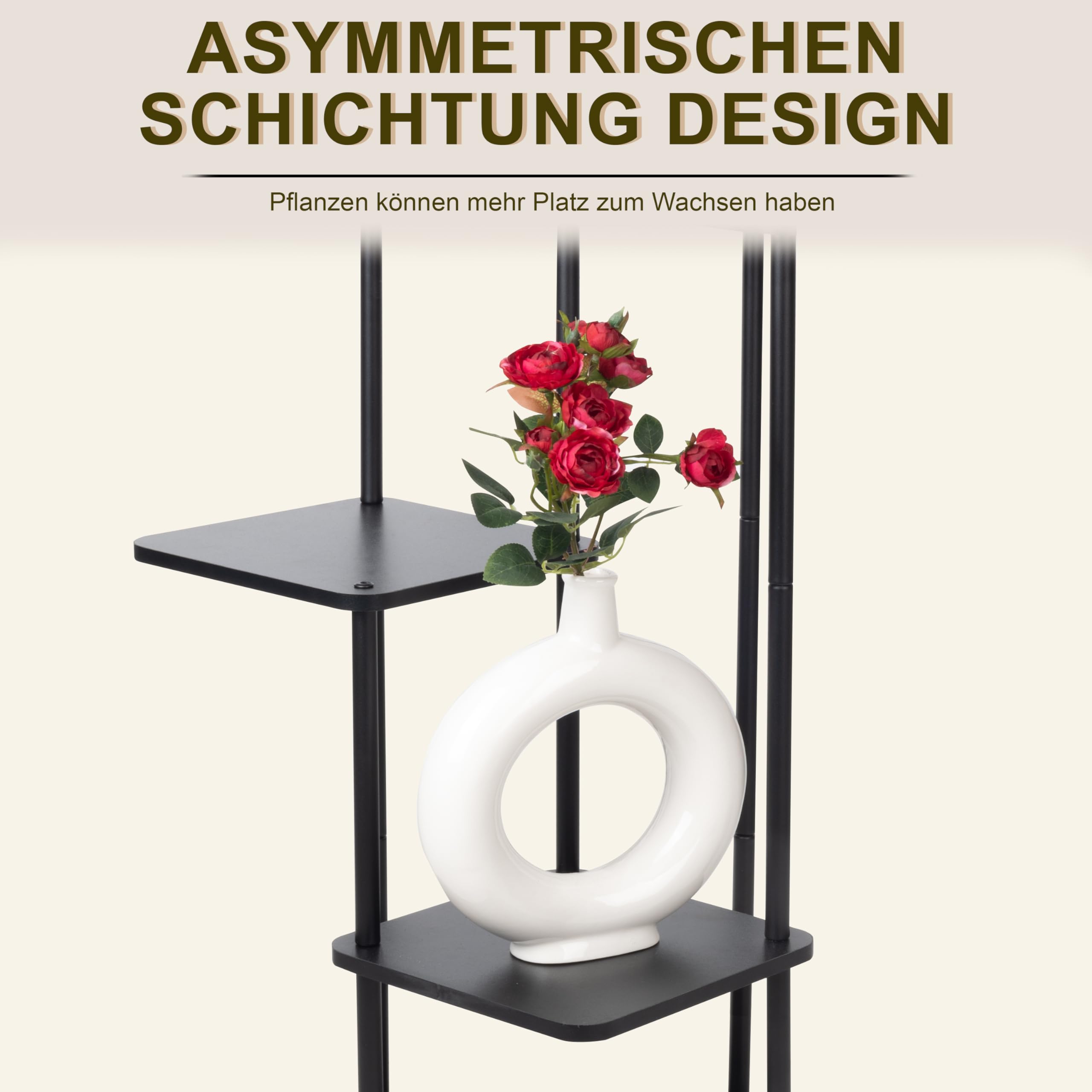 Ribelli 5 Etagen Pflanzenständer, Blumenständer 106 cm, Blumentreppe Blumenregal Pflanzentreppe aus Holz und Metall, Deko für Balkon Garten Wohnzimmer Büro, Schwarz