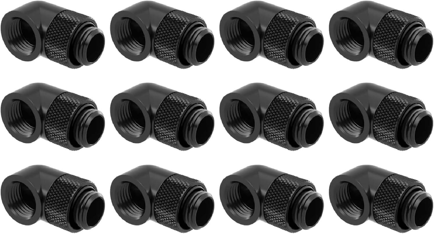 dracaena.io 12 Pack G1/4" Thread Male to Female Extender Fitting, 90° Rotary Enhance Adapter Fitting for Computer Water Cooling System, Black