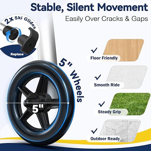 Miniatura 4 de Andadores plegables HolyHeal para personas mayores con cesta y patines deslizantes, ruedas de 5", andador rodante ligero, soporta hasta 350 libras,