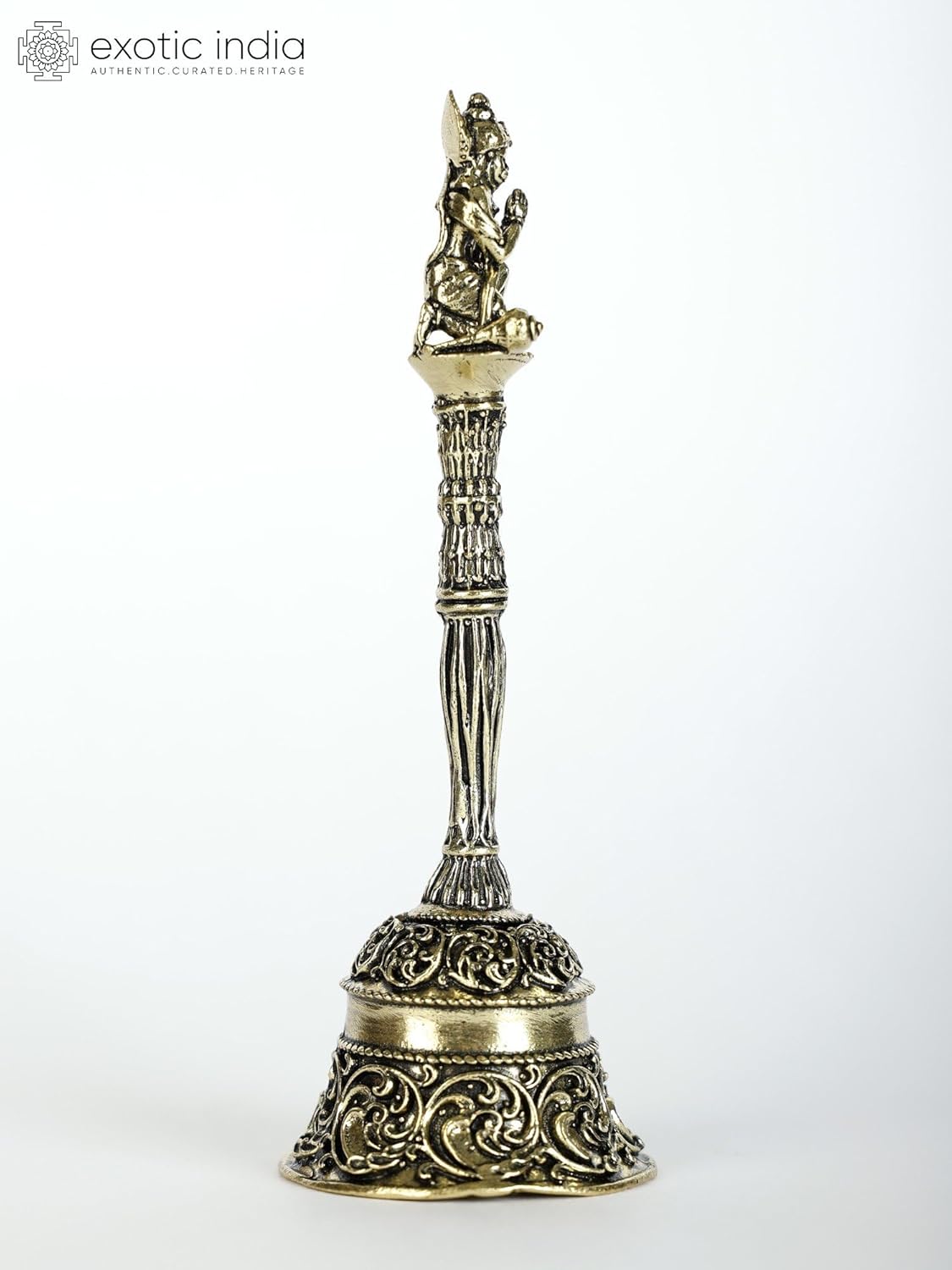 Exotic India Superfine Brass Lord Hanuman Bell Traditional Temple Bell Ghanti in Multiple Sizes for Puja, Aarti and Spiritual Gifts