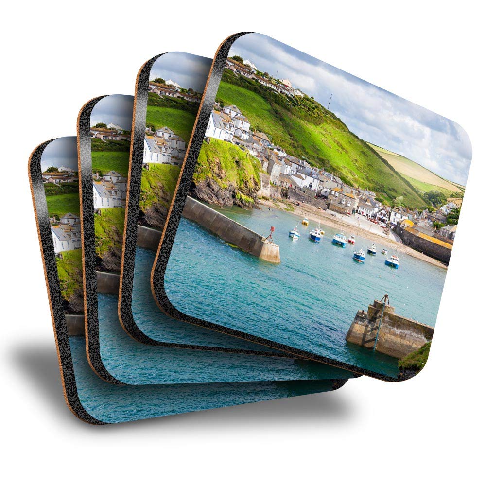 Destination Vinyl Ltd Multicolor Great Coasters (Set Of 4) Square - Port Isaac Cornwall England Uk Drink Glossy Coasters/Tabletop Protection For Any Table Type #46159