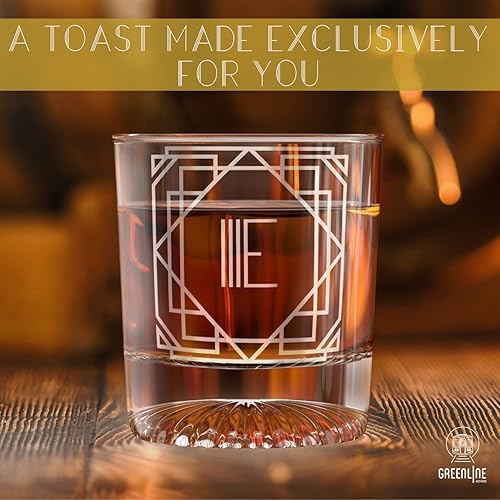 Miniatura 9 de Greenline Goods - Monograma Art Deco Letra B - Vaso de whisky grabado con letra B perfecto para bourbon, whisky, whisky, cóctel - Juego de 4 vasos