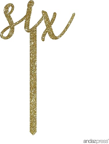 Miniatura 4 de Andaz Press Decoración acrílica para tartas de cumpleaños, purpurina dorada, membrillo MIS, paquete de 1 unidad, decoración de quinceañera