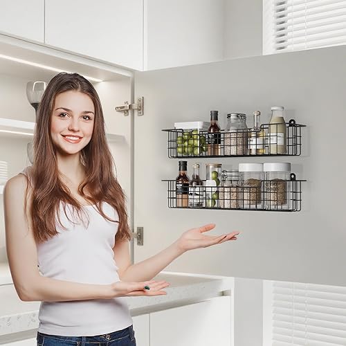 Miniatura 8 de Organizador de especias para montaje en pared, estante de almacenamiento de organización de especias para puerta de gabinete, 2 paquetes de estante