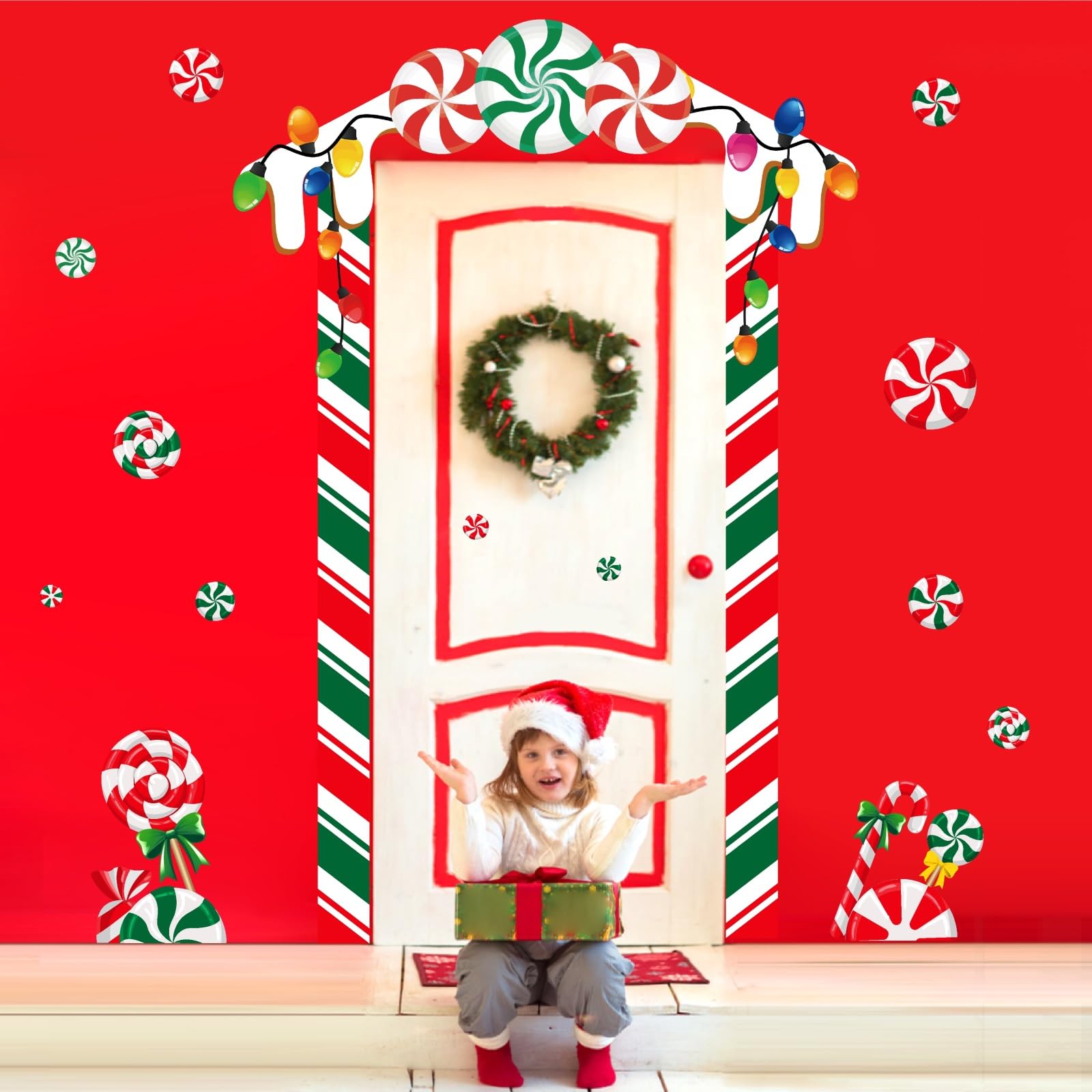 Autocollants muraux de Noël repositionnables sans trace pour porte et mur lisse