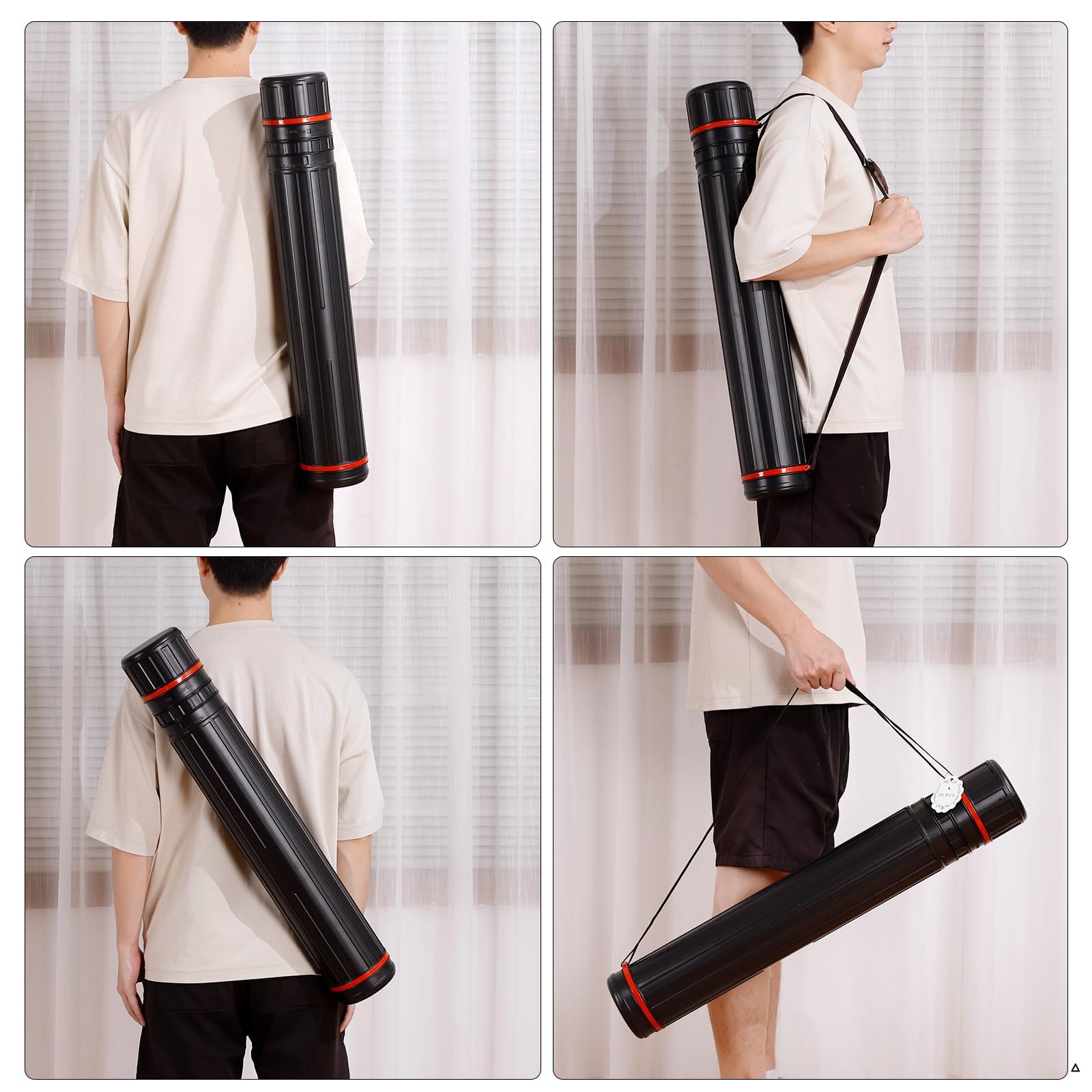 DEWEL Tube de Transport Télescopique pour Poster A0, 12 cm Diamètre, 76-125 cm, Tube à Dessin Plastique avec Bandoulière, Rouleau à Poster pour Affiches et Papier