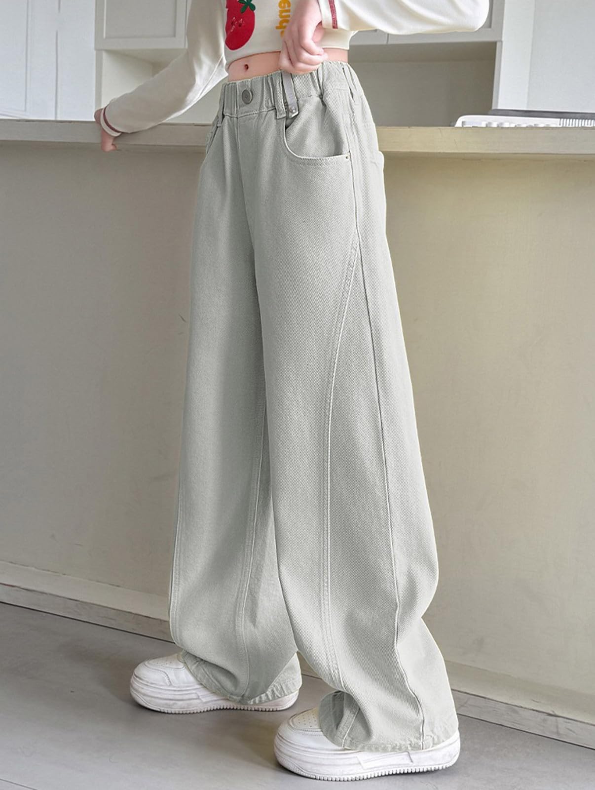 Jeans Wide Leg Pantalon Cargo Baggy Fille Millésime Jambe Large Jean Évasé Taille Haute Style Streetwear Y2K Décontracté Casual Poches Noir 10 Ans Vêtement De 3-16
